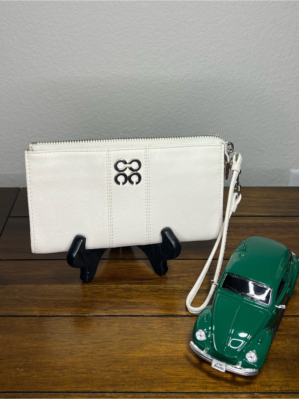 Coach White Wristlet Wallet with Silver Logo